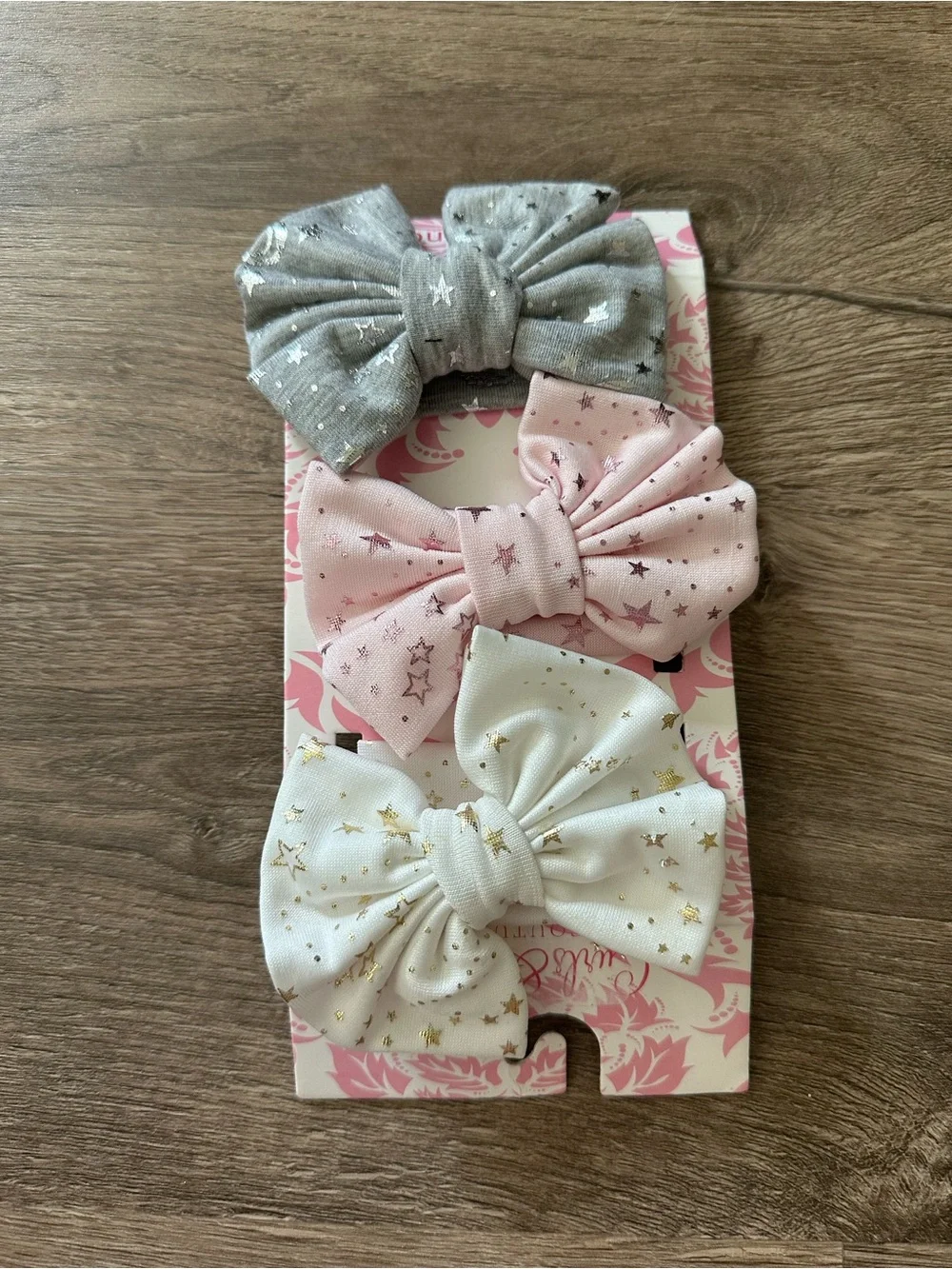 Danbar Cool Things Kids Star Print Bow Headband Trio - White, Pink & Gray